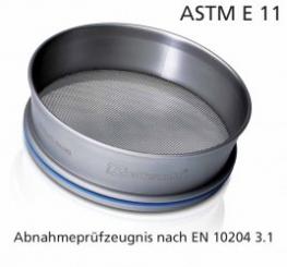 Analysensieb Ø200x50 mm nach ASTM E 11 mit Abnahmeprüfzeugnis  