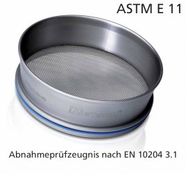 Analysensieb Ø200x50 mm nach ASTM E 11 mit Abnahmeprüfzeugnis  